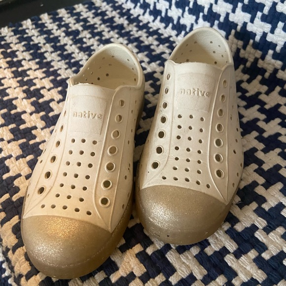 Native kids, Size 13, Jefferson style in Bling glitter - Bone color - Picture 1 of 5